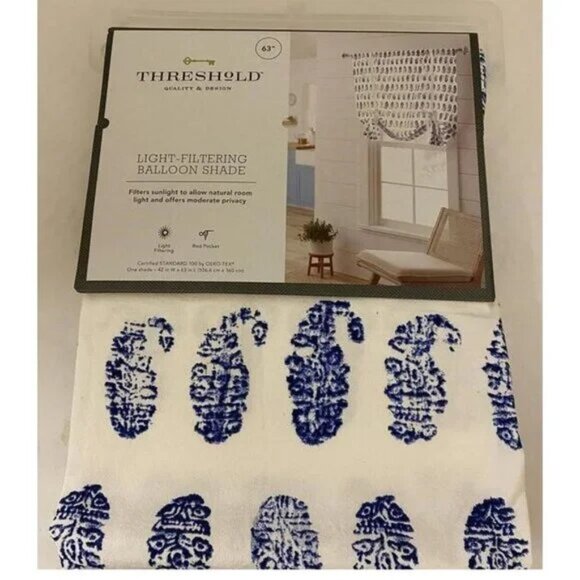 **Threshold** Blue Paisley Light Filtering Tie-Up Shade Panel 40x62 NWT - Picture 1 of 4